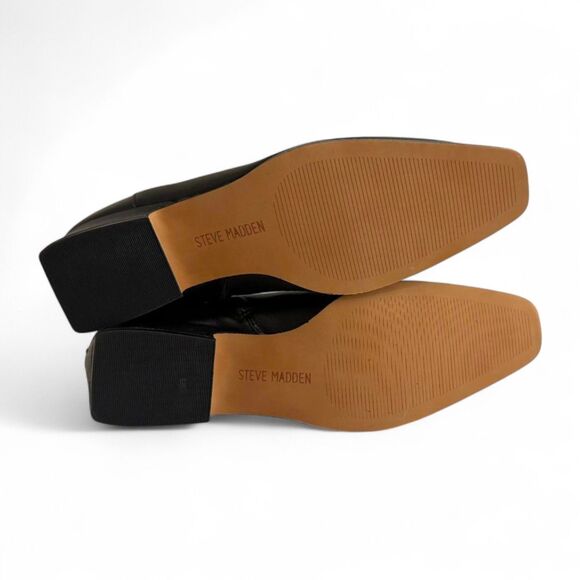 STEVE MADDEN Dusty Block-Heel Square Toe Black Leather Booties, NEW! Size 9 - Picture 10 of 10